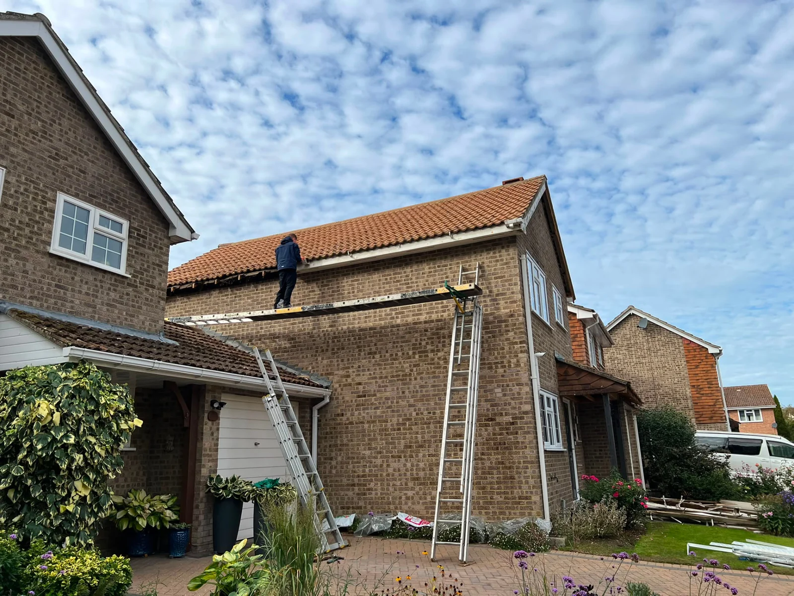 Fascia and soffit replacement in progress by Legacy Roofing, Berkshire roofer